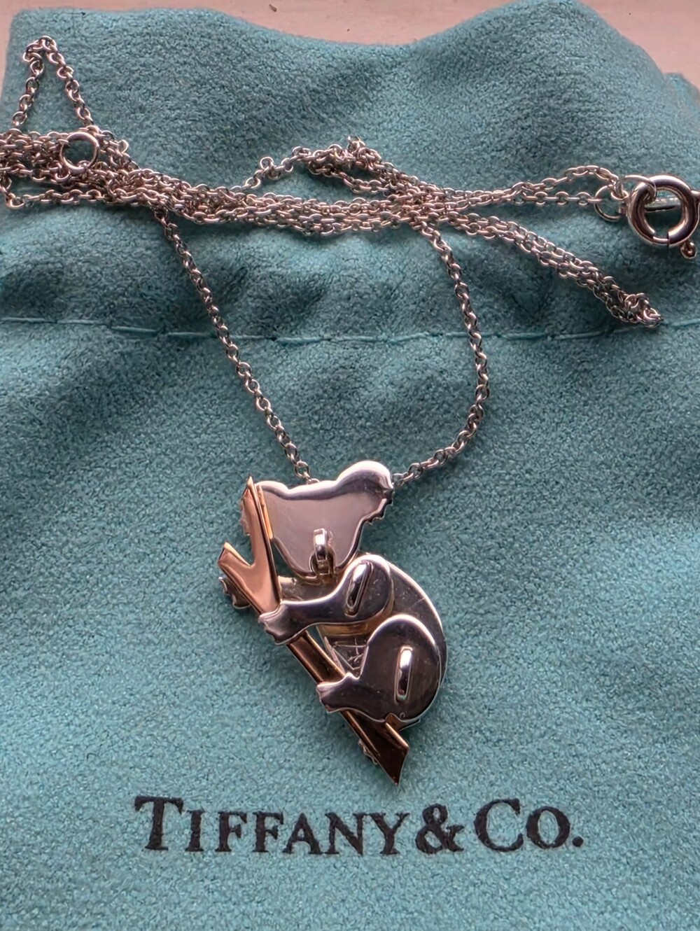 Tiffany & Co. 18k Rose Gold and Sterling Silver Koala Bear Necklace